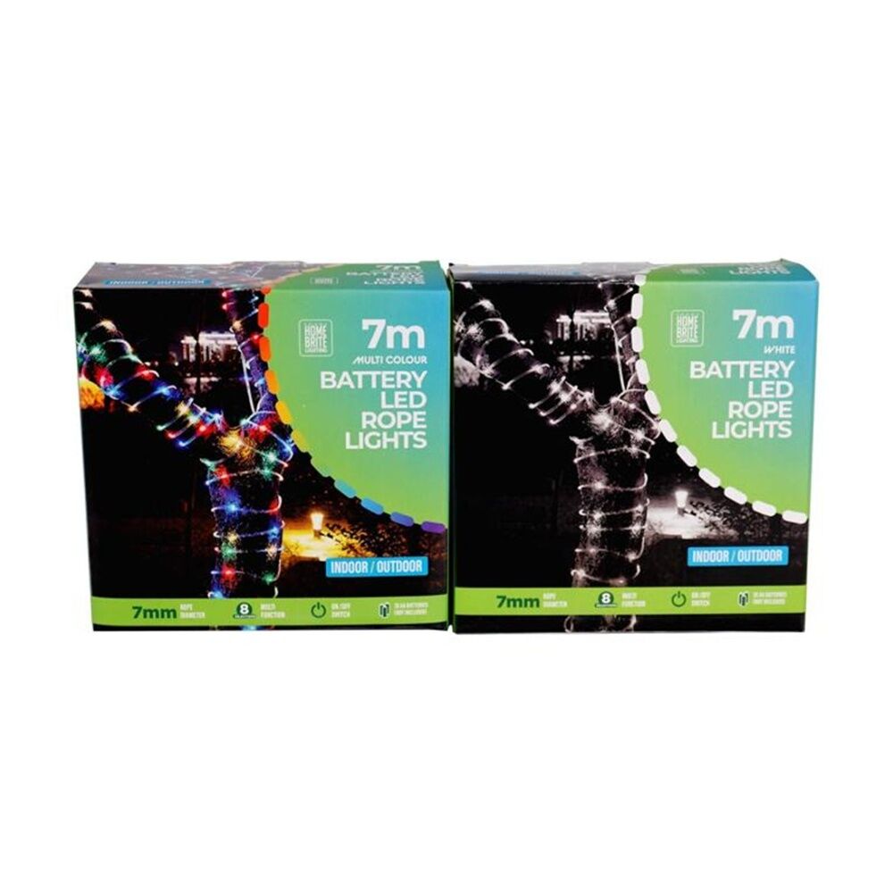 Home Brite Battery Operated Outdoor LED Rope String Lights 7 Metres Assorted