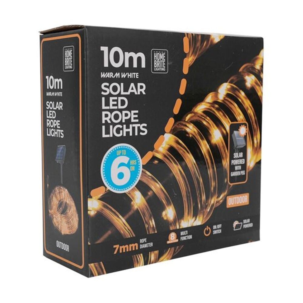 2PK Home Brite Outdoor LED Solar Rope String Lights 10 Metres Warm White