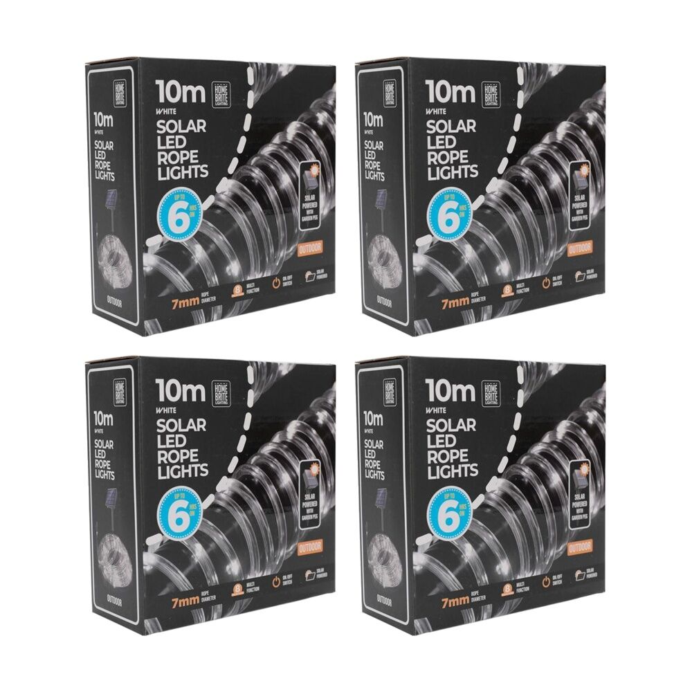 4PK Home Brite Outdoor LED Solar Rope String Lights 10 Metres White