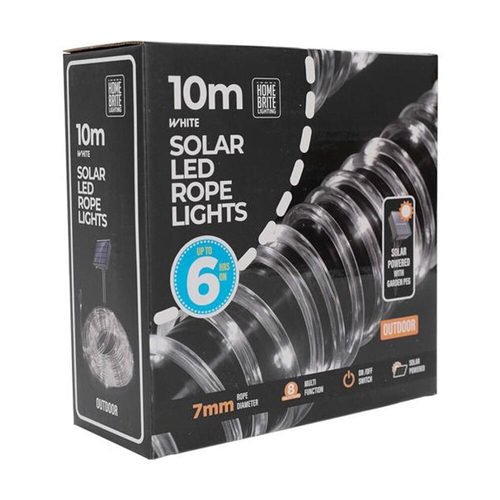 4PK Home Brite Outdoor LED Solar Rope String Lights 10 Metres White
