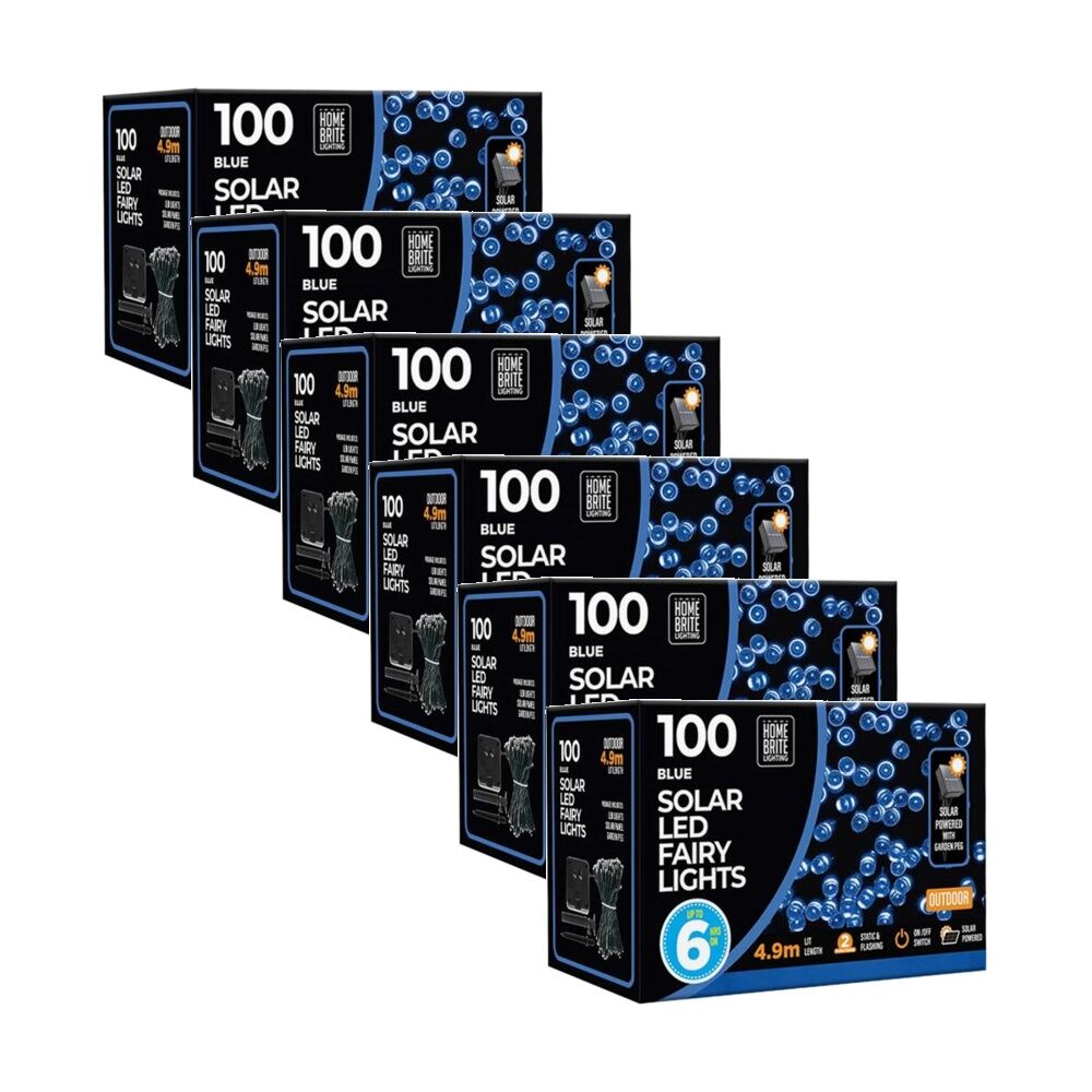 6PK Home Brite Outdoor LED Solar Fairy String Lights 4.9 Metres Blue
