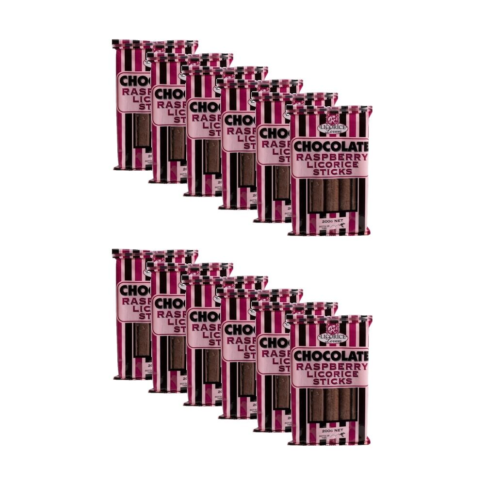 12PK Licorice Lovers Chocolate Raspberry Liquorice Sticks Confectionary 200g