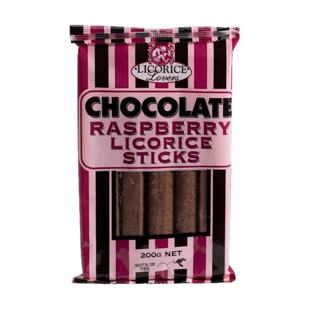 24PK Licorice Lovers Chocolate Raspberry Liquorice Sticks Confectionary 200g