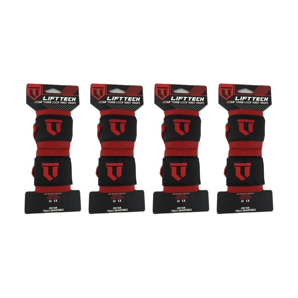 4x 2pc Lift-Tech Comp Elastic Support Wrist Wrap Red 18in W/ Thumb Loop