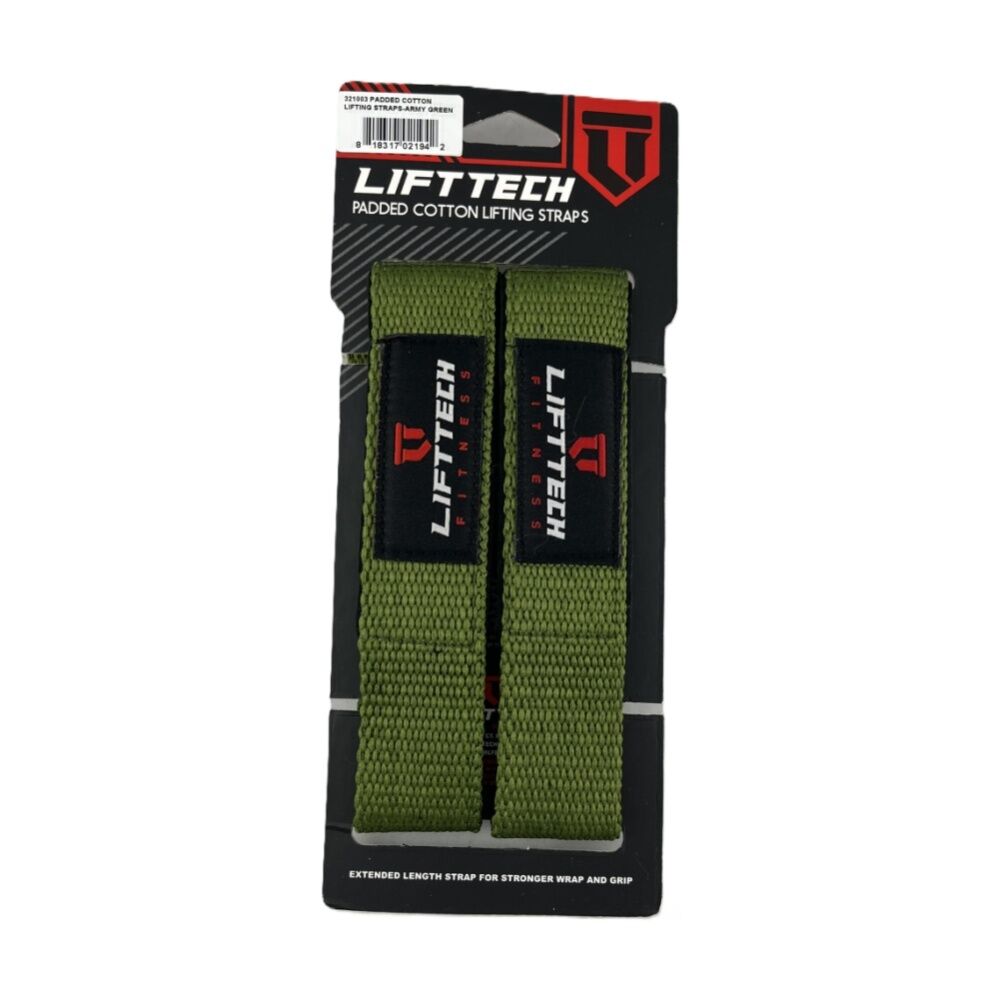 2x 2pc Lift-Tech Neo-Tech Padded Cotton Wrist Support Lifting Straps Army 21.5in