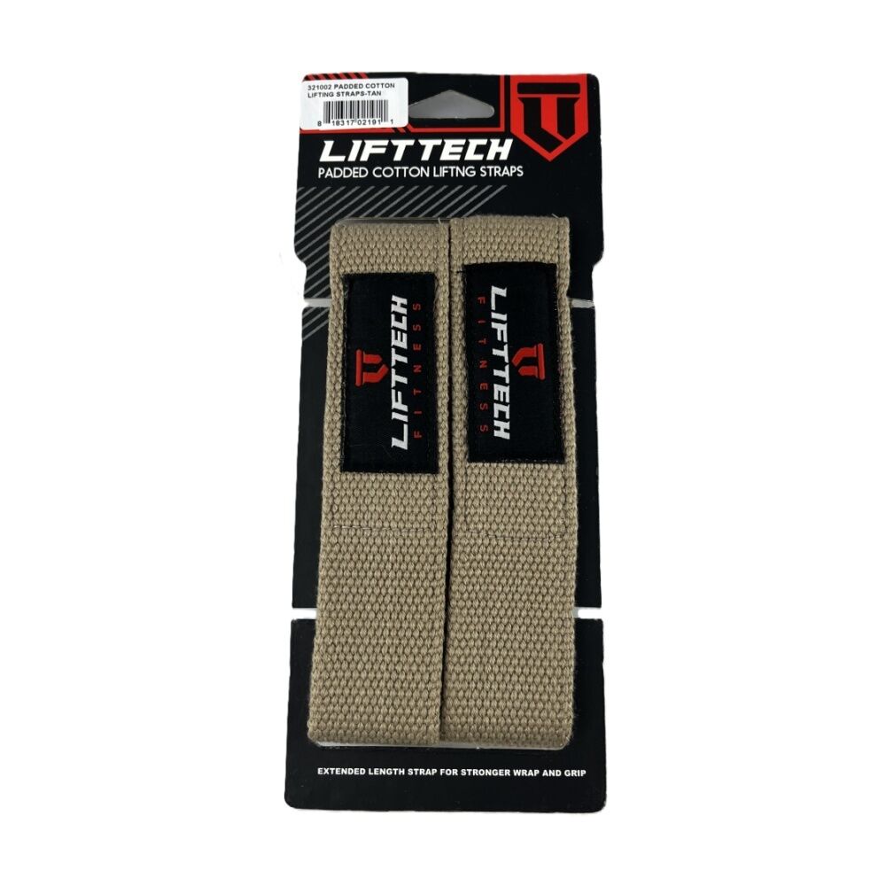 2x 2pc Lift-Tech Neo-Tech Padded Cotton Wrist Support Lifting Straps Tan 21.5in
