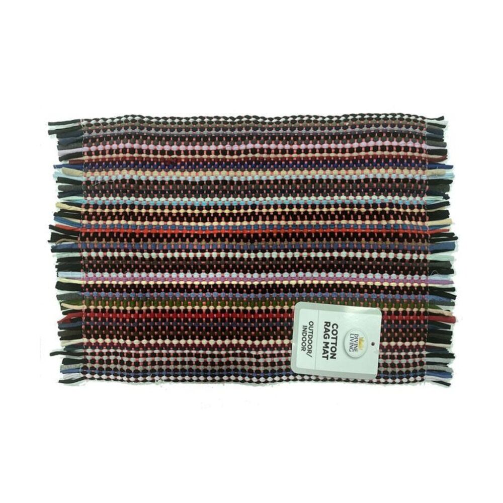 6PK Braz Cotton Woven Fringed Indoor Outdoor Rag Mat 38x58cm Multi Colour