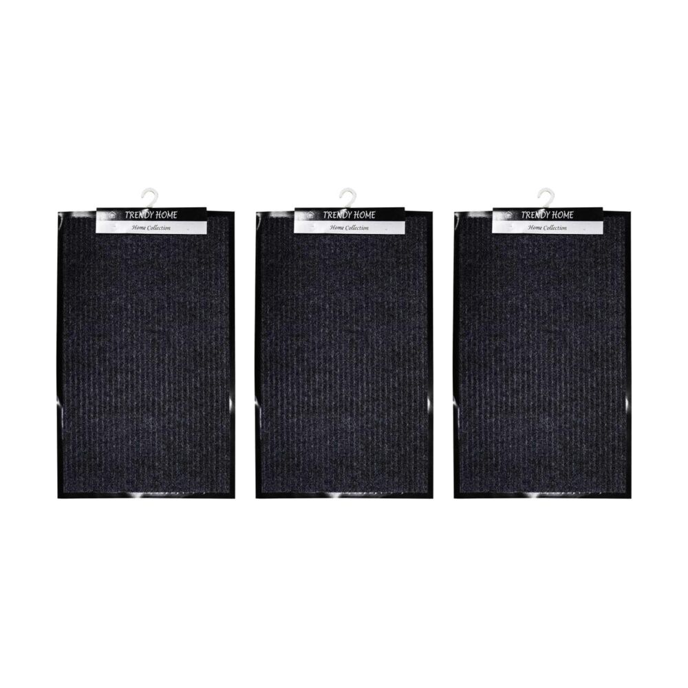 3PK Braz Outdoor Indoor Rub Back Textured Striped Doormat 38x58cm Assorted