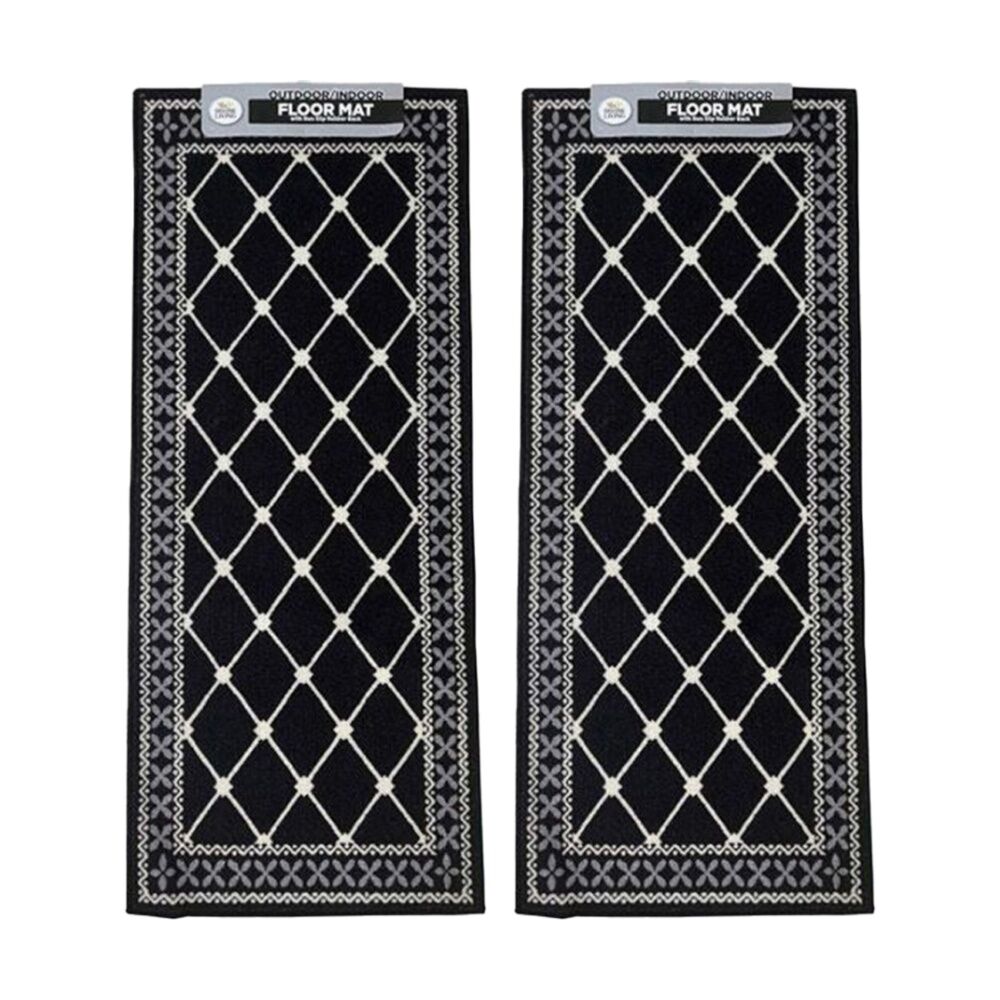 2PK Braz Outdoor Indoor Non Slip Latex Diamond Floormat Rug 50x120cm Assorted
