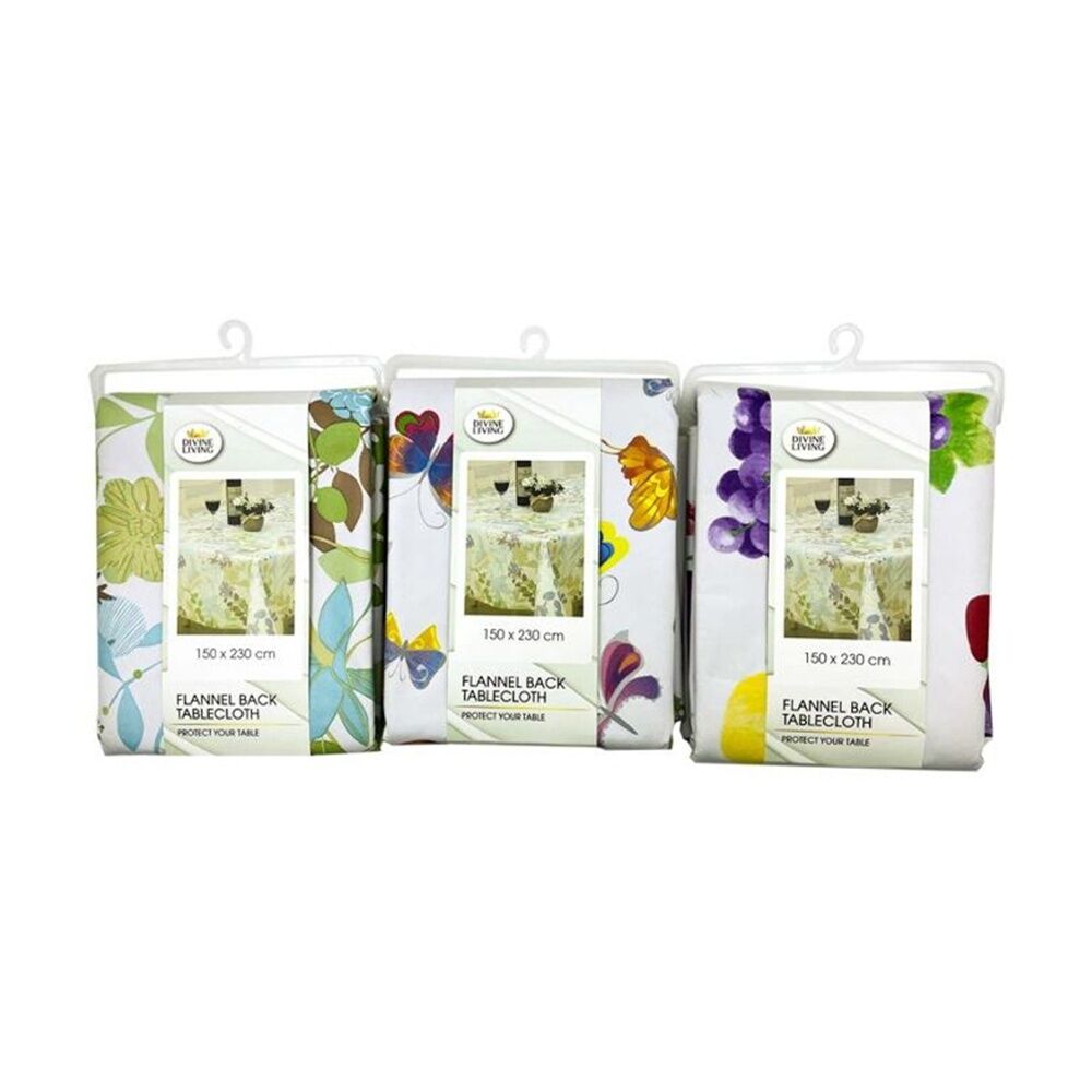 Divine Living Flannel Back Floral Design Tablecloth 150x230cm Assorted