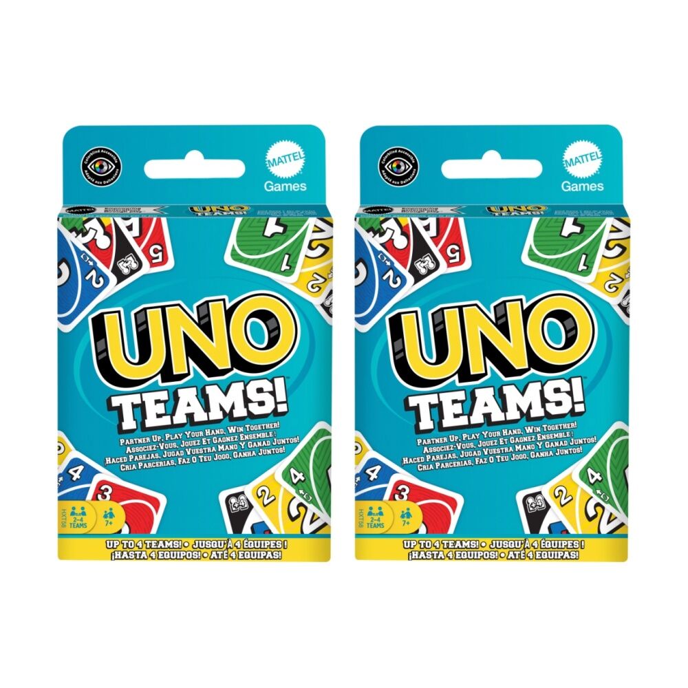 2PK Mattel UNO Teams! Kids/Family Card Strategy Game 2-4 Teams 7y+