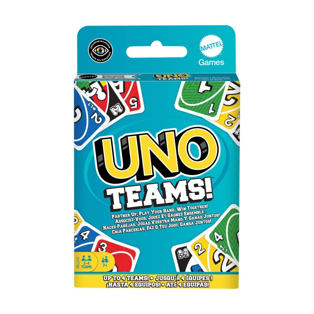 2PK Mattel UNO Teams! Kids/Family Card Strategy Game 2-4 Teams 7y+