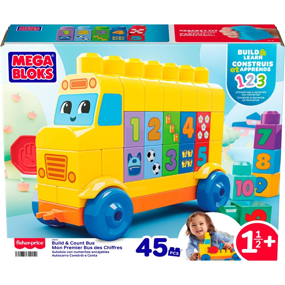 45pc All Brands Toys Toddlers Mega Bloks Build & Count Bus Stacking Blocks 1.5y+