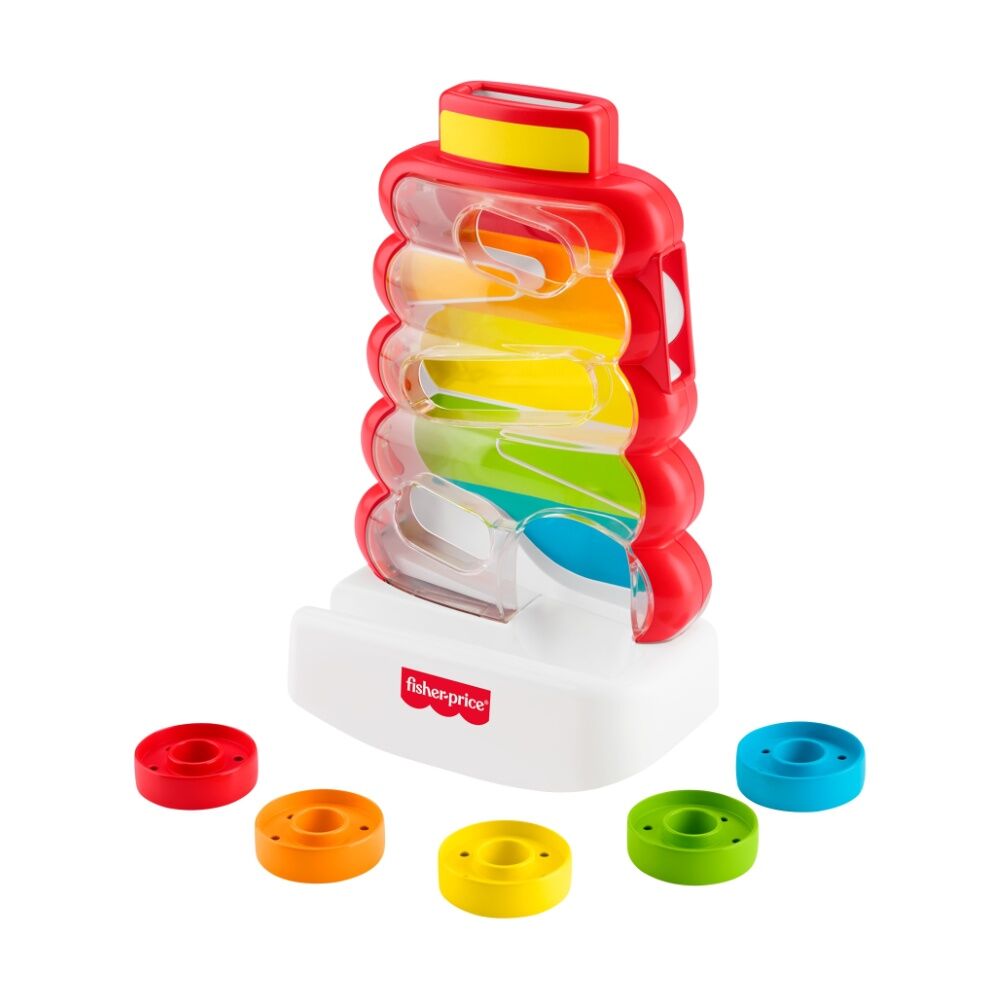6pc Fisher Price Drop Thru Rock-A-Stack Wobbly Baby Activity Toy W/ 5 Rings 9m+