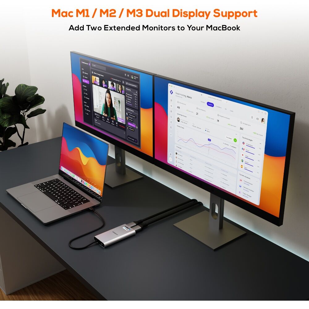 mbeat USB-C Dual 4K HDMI DisplayLink Adapter With PD Pass-Through Charging