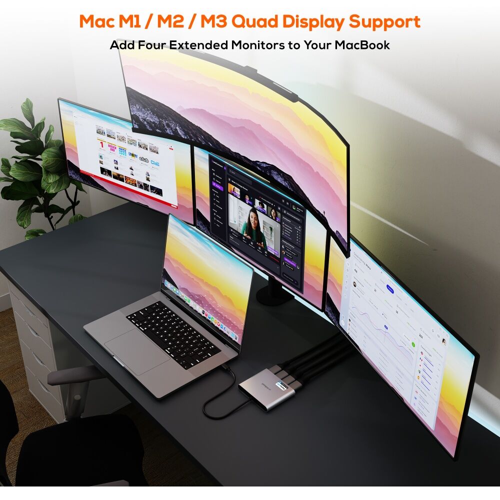 mbeat USB-C Quad 4K HDMI DisplayLink Adapter With PD Pass-Through Charging