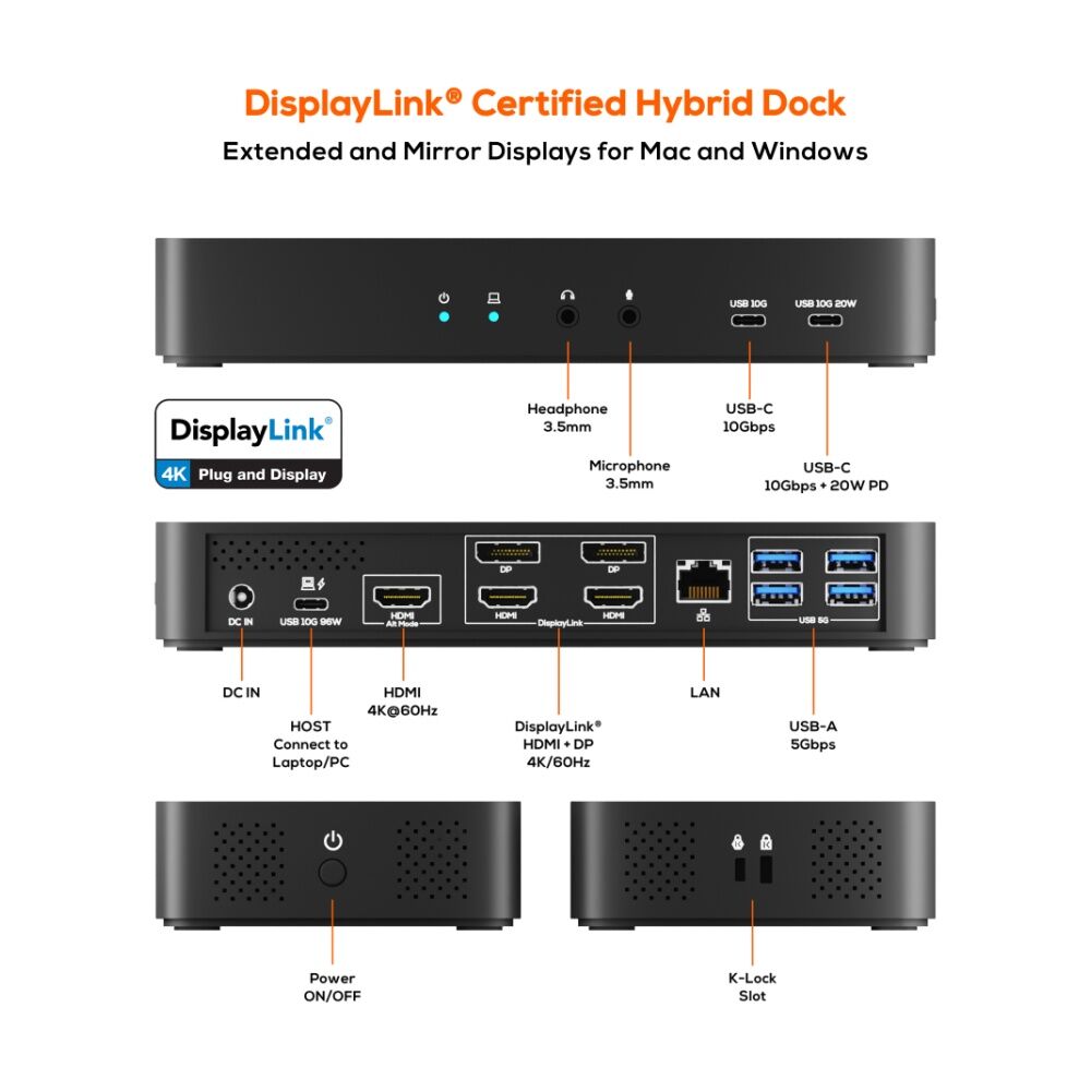 mbeat USB-C Triple 4K Display Docking Station DisplayLink HDMI-Alt