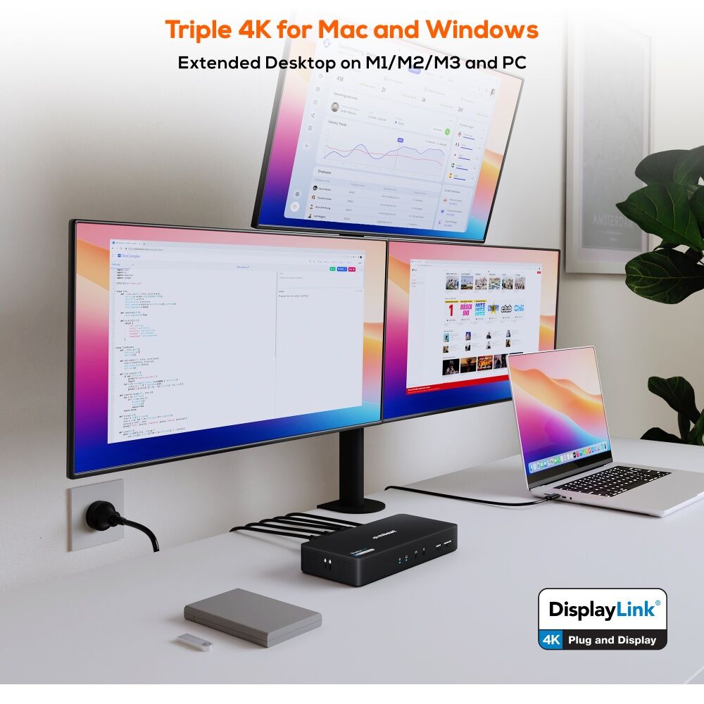 mbeat USB-C Triple 4K Display Docking Station DisplayLink HDMI-Alt