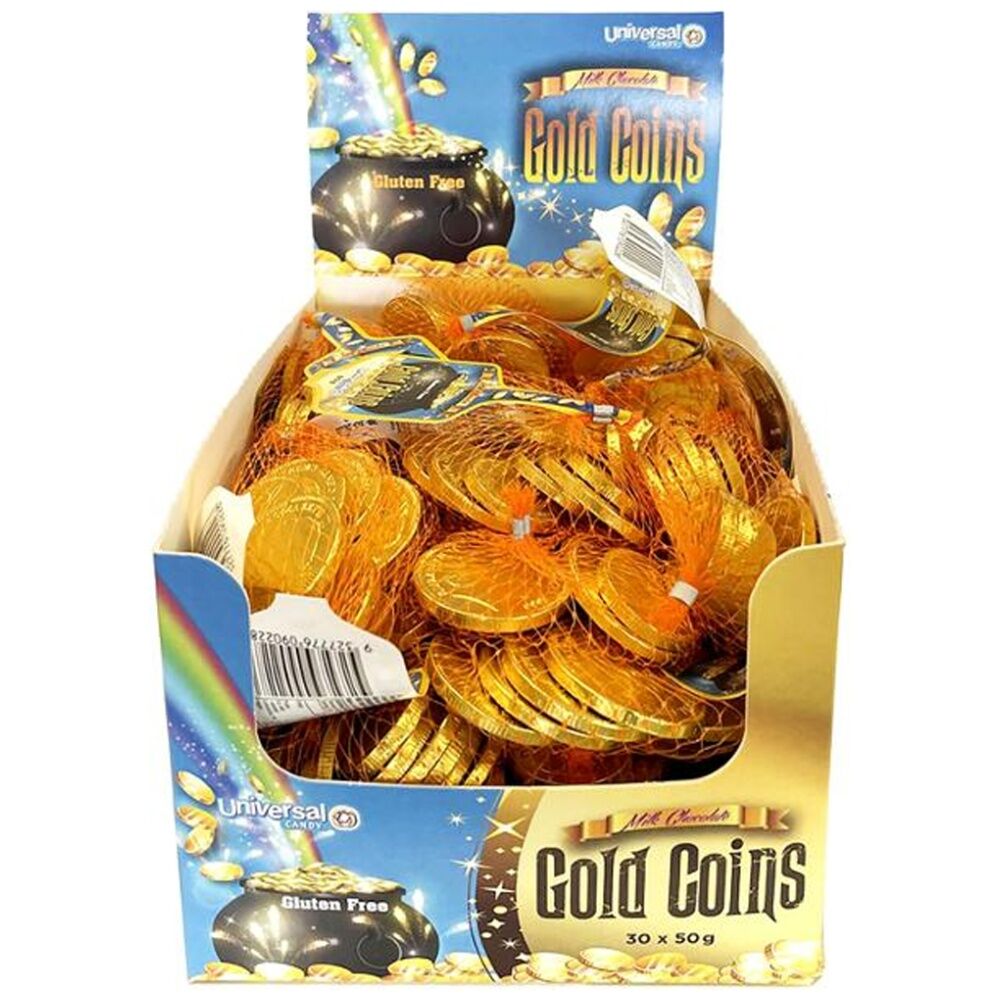 30PK Universal Candy Individually Wrapped Milk Chocolate Gold Coins 50g