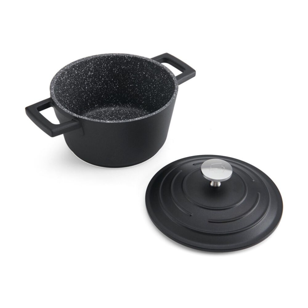 MasterCraft Cast Aluminium Casserole Dish Kitchen Cooking Pot 1.4L Black 16cm