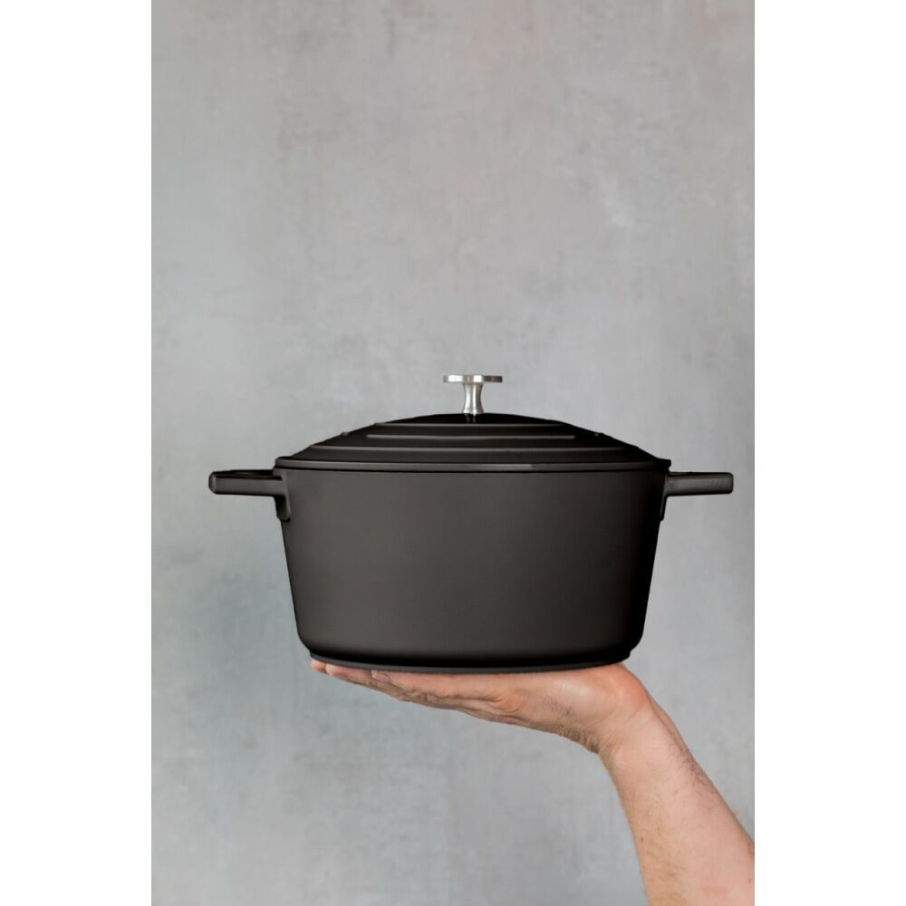 MasterCraft 4L Large Cast Aluminium Casserole Cooking Pot Dish Black 24cm