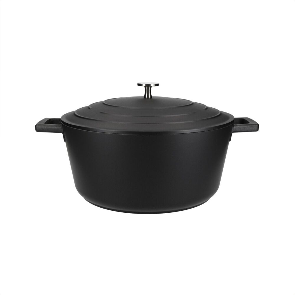 MasterCraft 5L Large Cast Aluminium Casserole Dish Kitchen Pot Black 28cm