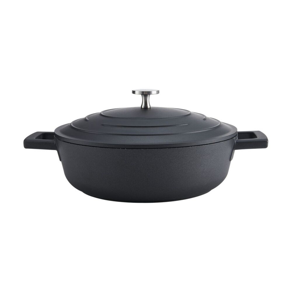 MasterCraft Cast Aluminium Shallow Casserole Dish Cooking Pot 2.5L Black 24cm