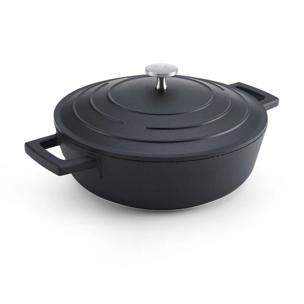MasterCraft Cast Aluminium Shallow Casserole Dish Cooking Pot 2.5L Black 24cm