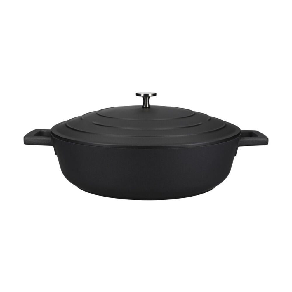 MasterCraft 4L Shallow Cast Aluminium Casserole Dish Cooking Pot Black 28cm