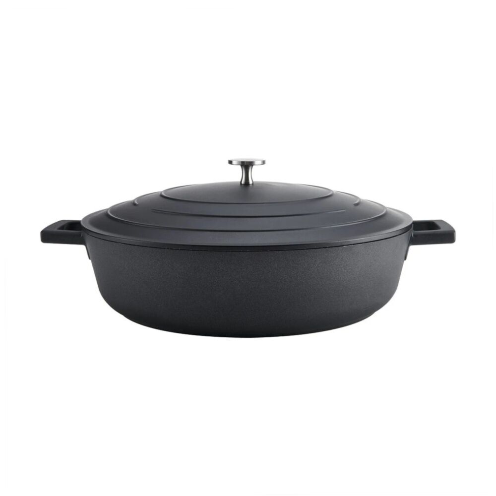 MasterCraft Cast Aluminium Shallow Casserole Dish Cooking Pot 5L Black 33cm
