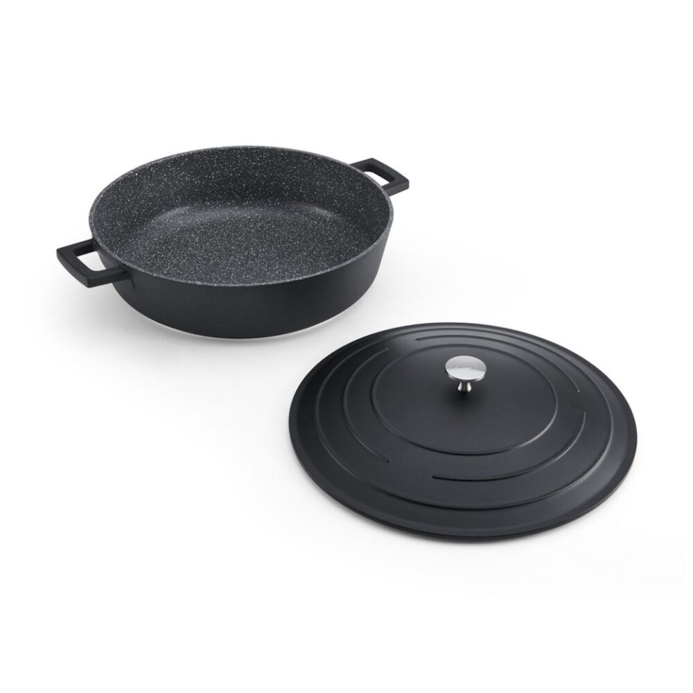 MasterCraft Cast Aluminium Shallow Casserole Dish Cooking Pot 5L Black 33cm