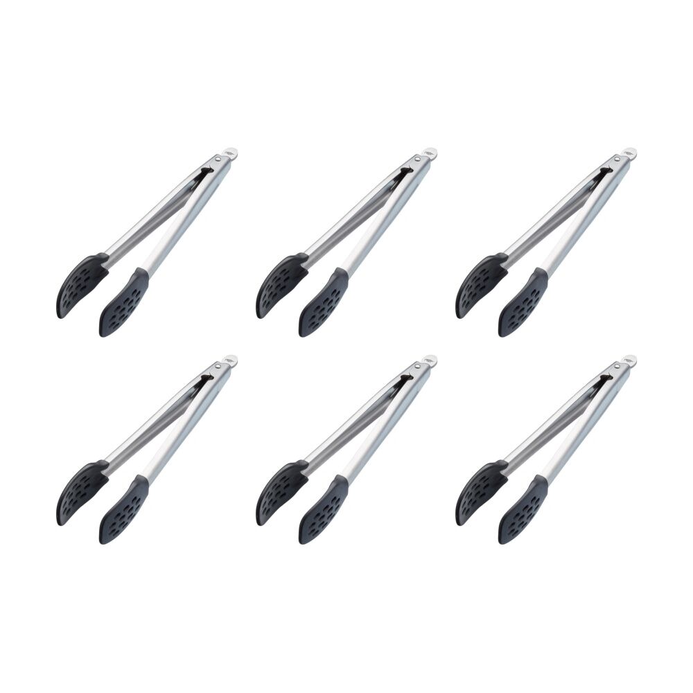 6PK MasterClass Food Tongs Nylon Heads Non-Stick Safe Kitchen Tool Silver 28cm