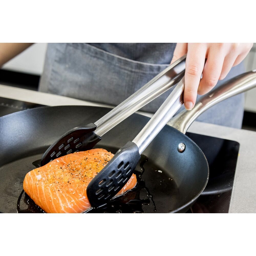 6PK MasterClass Food Tongs Nylon Heads Non-Stick Safe Kitchen Tool Silver 28cm
