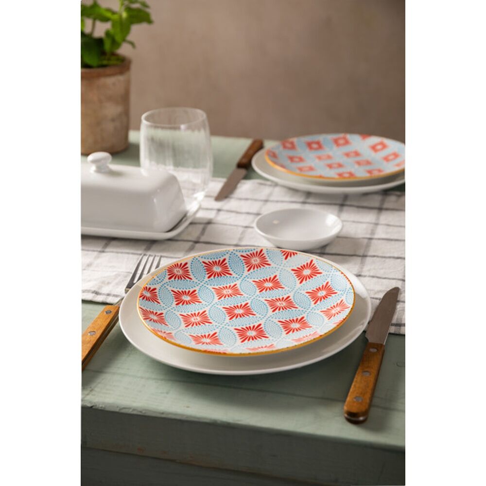 12PK Mikasa Blue Mosaic Stoneware Side Plate 18cm Dishwasher Microwave Safe
