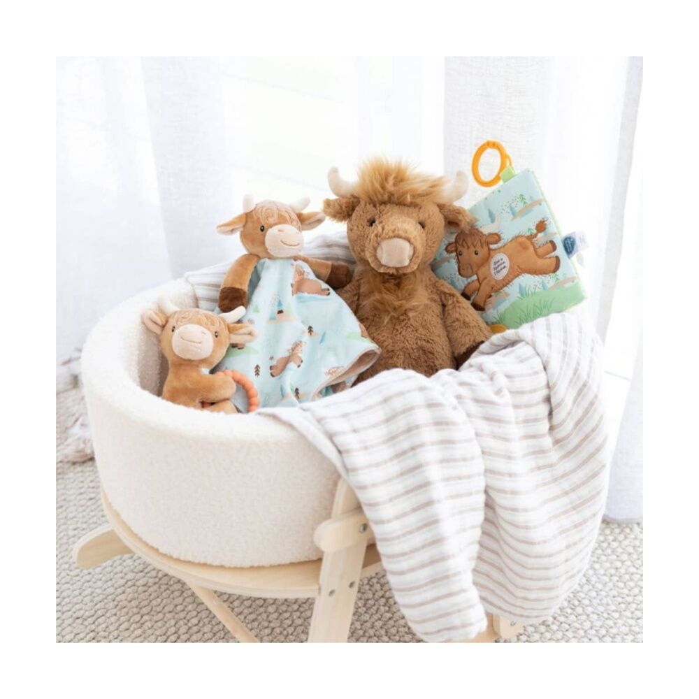 Mary Meyer Hetty Highland Cow Soft Plush Crinkle Teether 17cm With Hook