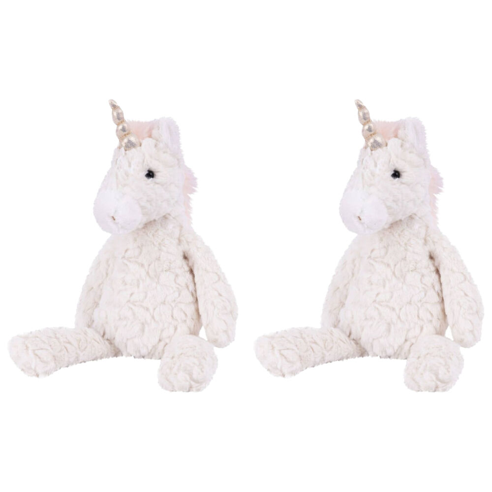 2PK Mary Meyer Cream Unicorn Putty Plush Weighted Fabric Beans Animal Toy 28cm