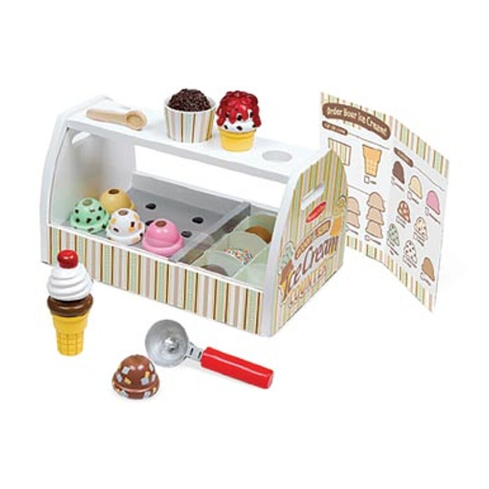 28pc Melissa & Doug Toy Scoop Serve Ice Cream Counter Wooden Play Set 3y+