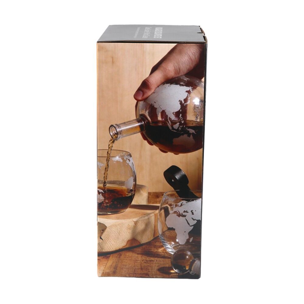 3pc Men's Republic Globe Whiskey Decanter With Matching Glasses Set