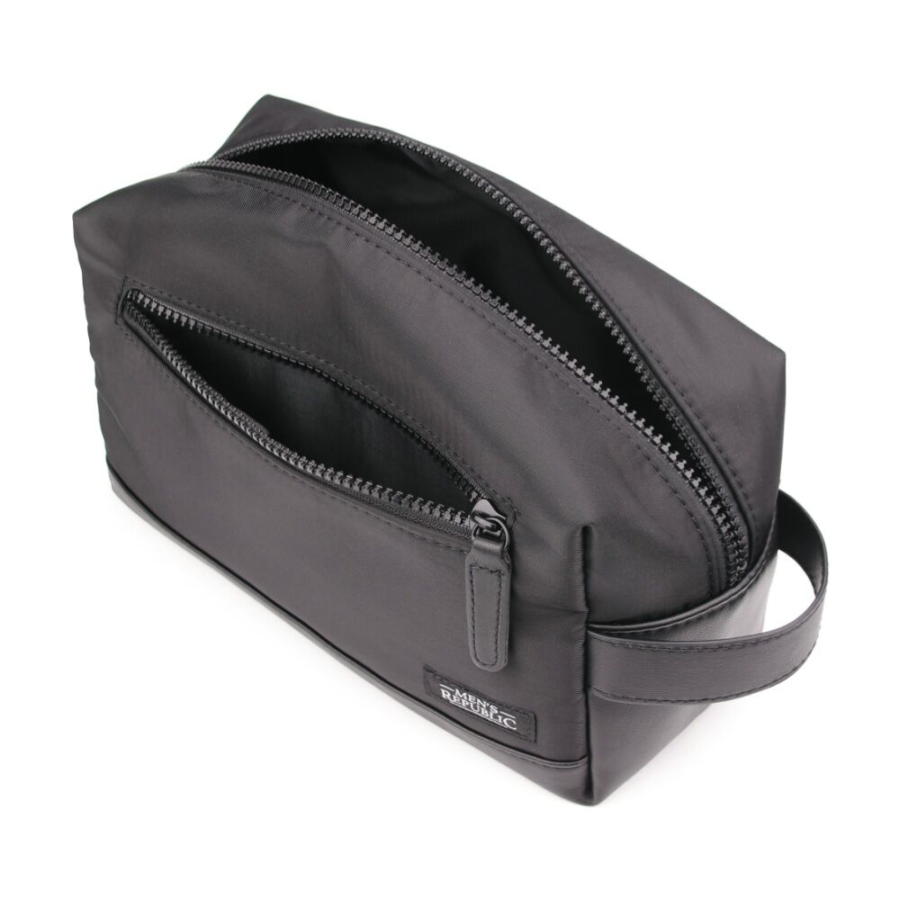 2PK Men's Republic Nylon Toiletry Bag Compact Durable Travel Pouch Black 25x10x14cm