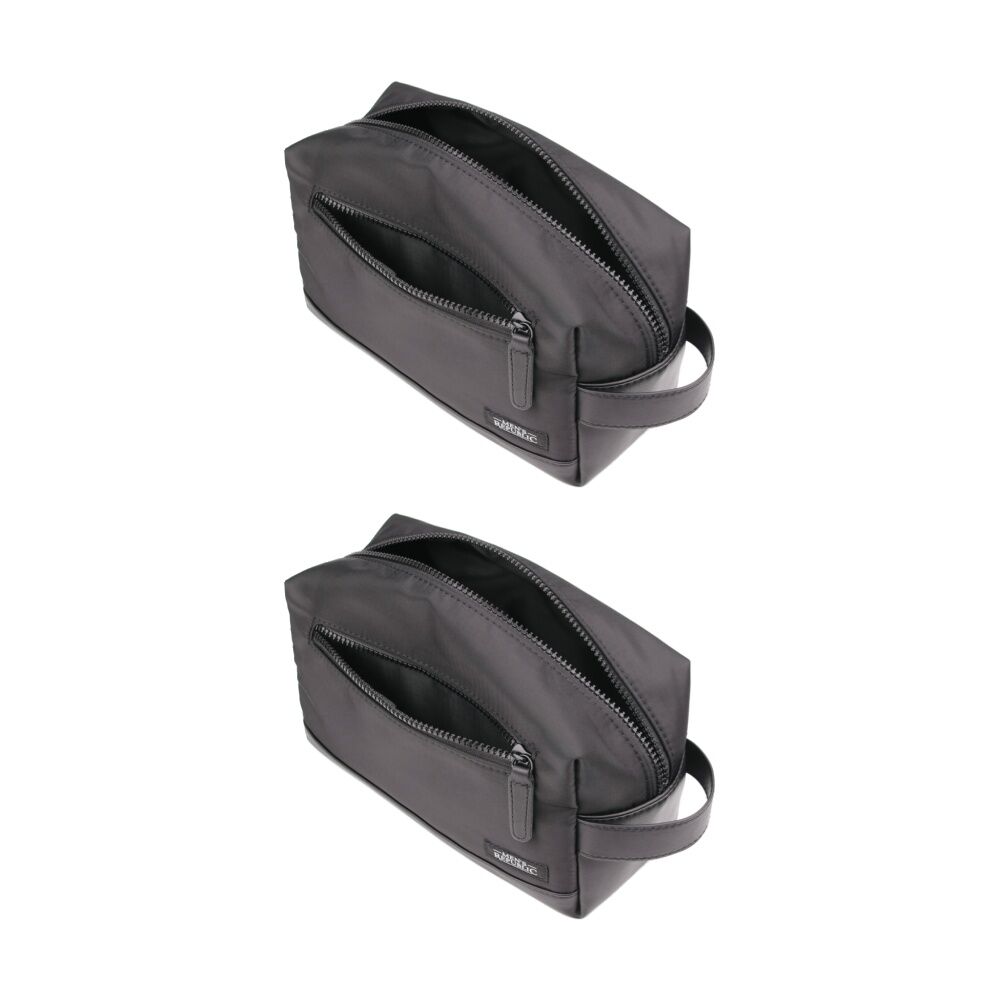 2PK Men's Republic Nylon Toiletry Bag Compact Durable Travel Pouch Black 25x10x14cm