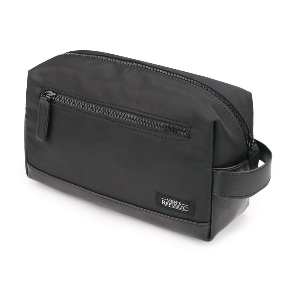 Men's Republic Nylon Toiletry Bag Compact Durable Travel Pouch Black 25x10x14cm