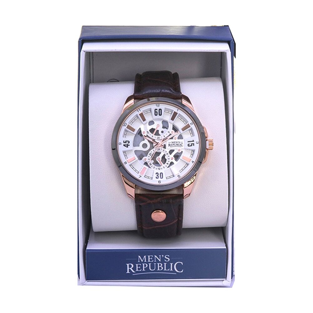 Men's Republic Watch Limited Series Leather Alloy Gun Metal Gold Brown 4.4cm