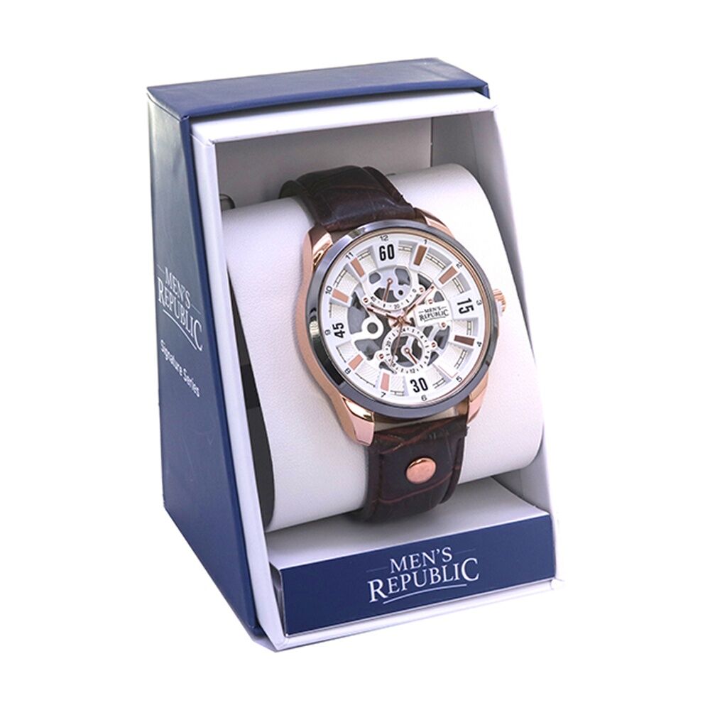 Men's Republic Watch Limited Series Leather Alloy Gun Metal Gold Brown 4.4cm
