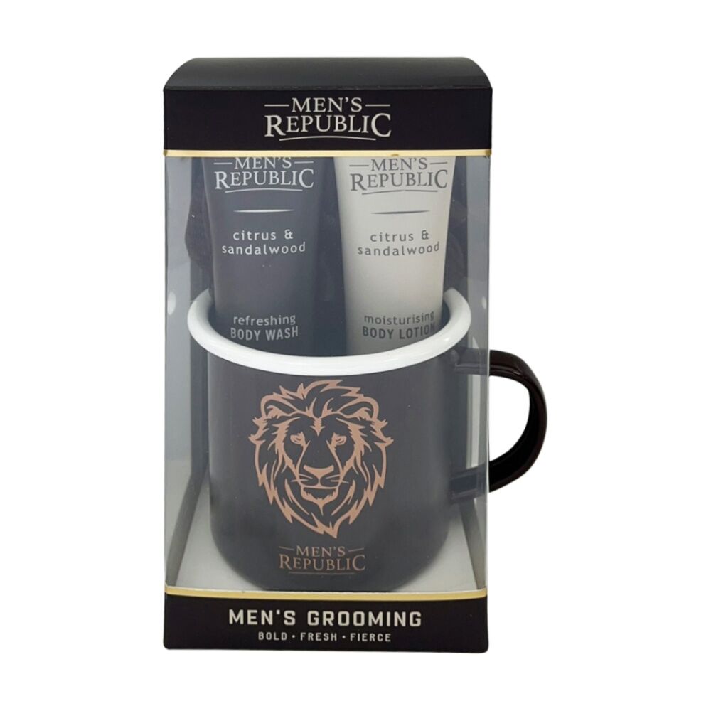 2x 4pc Men's Republic Grooming Set With Mug Body Wash Lotion Shower Loofah