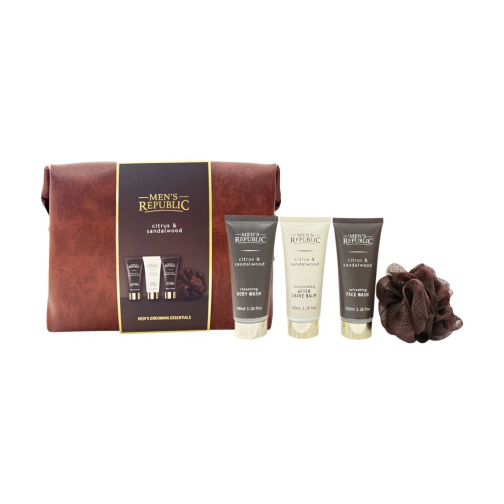 2x 5pc Men's Republic Grooming Kit Faux Leather Toiletry Bag Body Face Wash