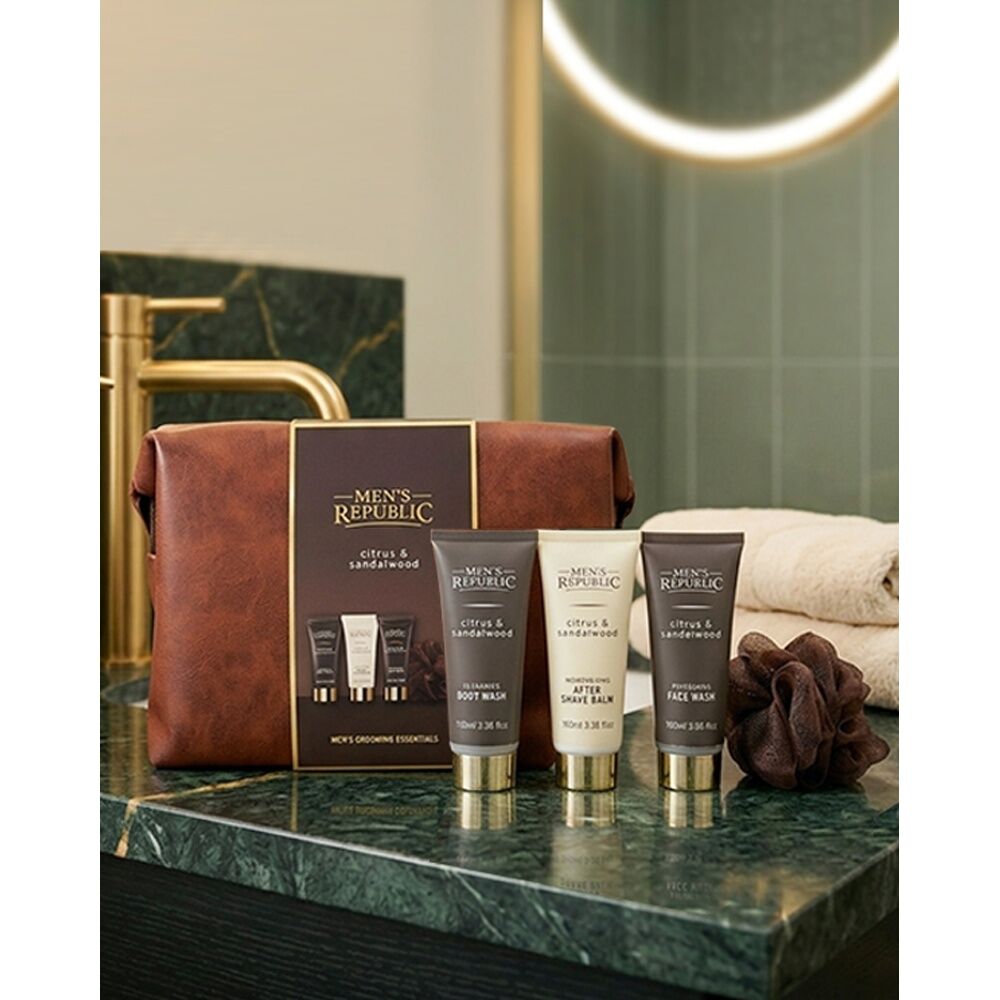 5pc Men's Republic Grooming Kit Faux Leather Toiletry Bag Body Face Wash
