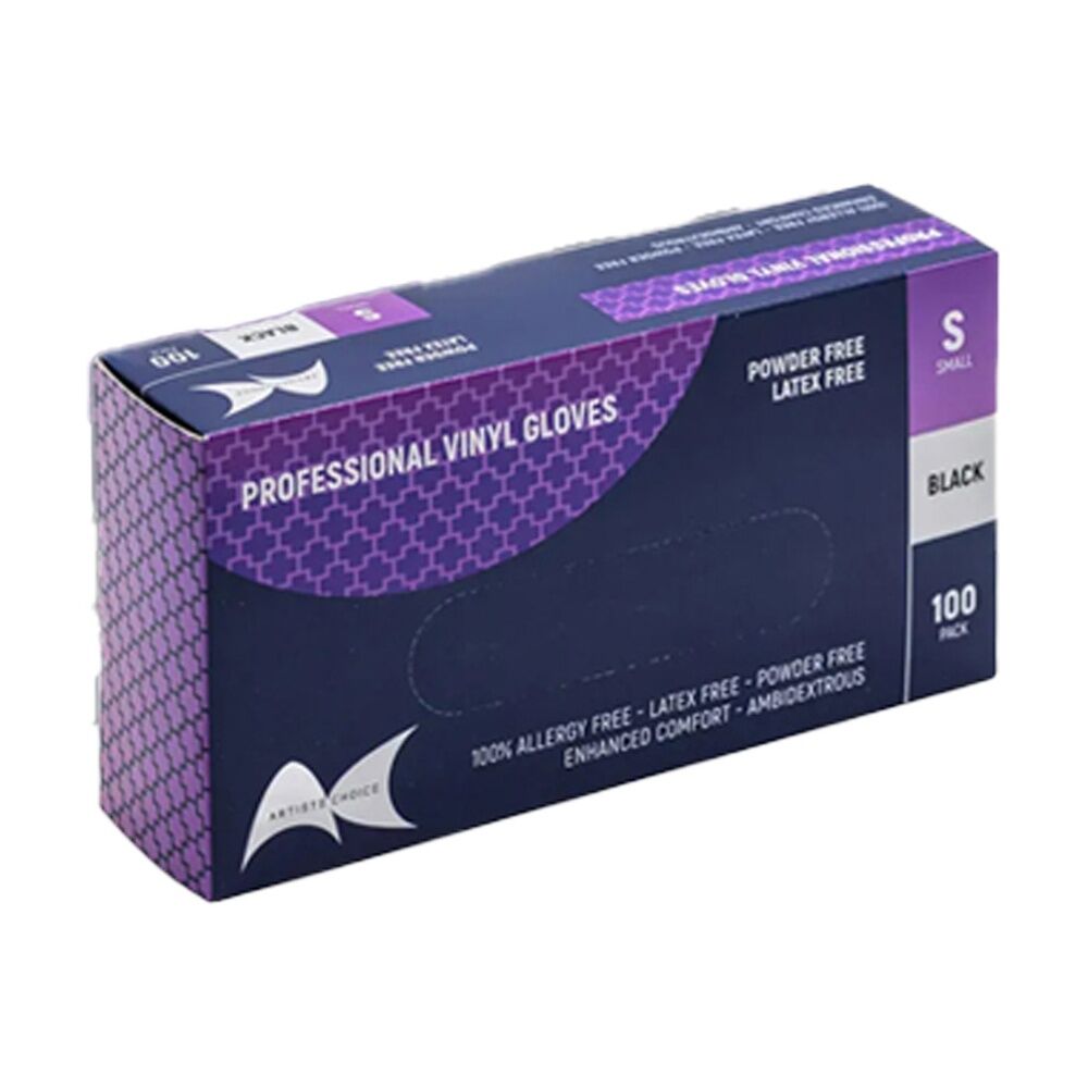 5x 100pc Artists Choice Vinyl Gloves Powder Free Latex Medical Black