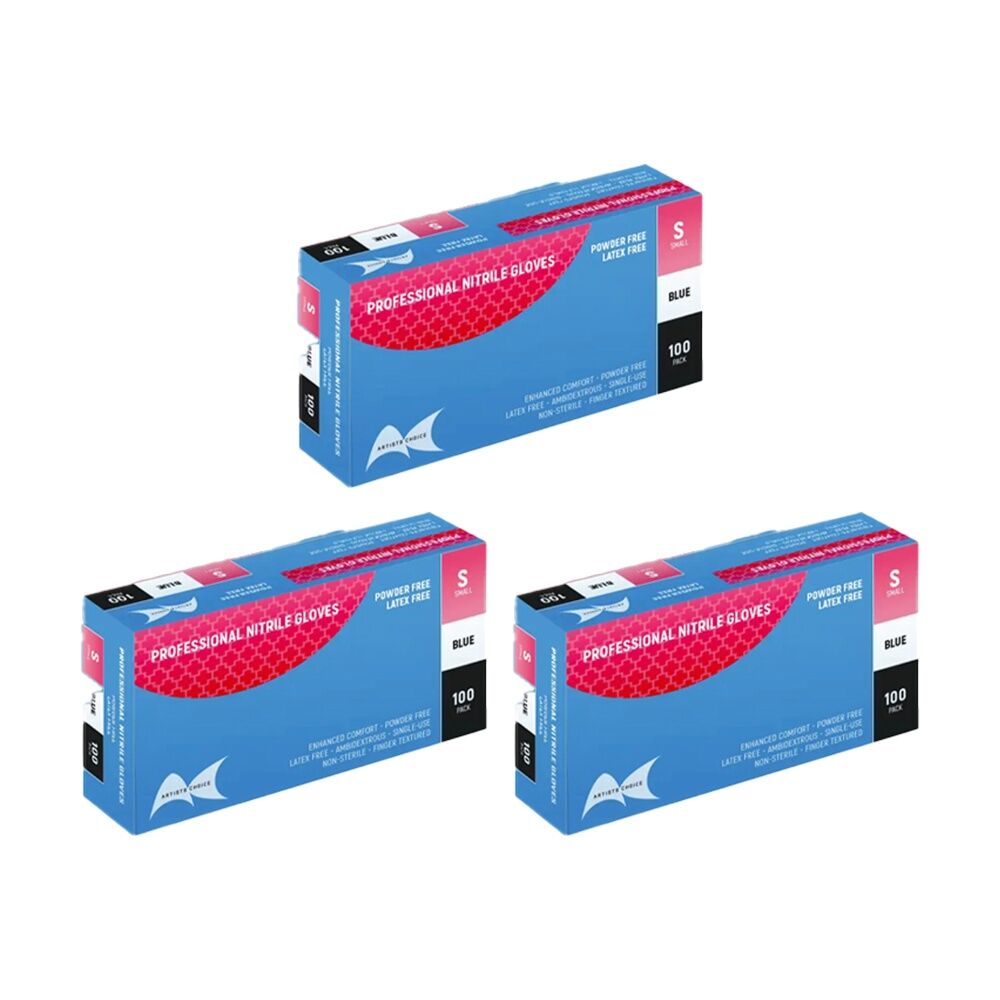 3x 100pc Artists Choice Nitrile Gloves Powder Latex Textured Blue