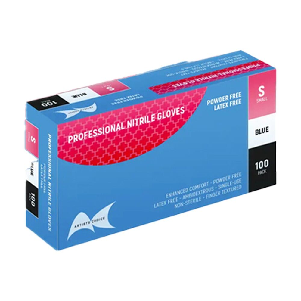 6x 100pc Artists Choice Nitrile Gloves Powder Latex Textured Blue