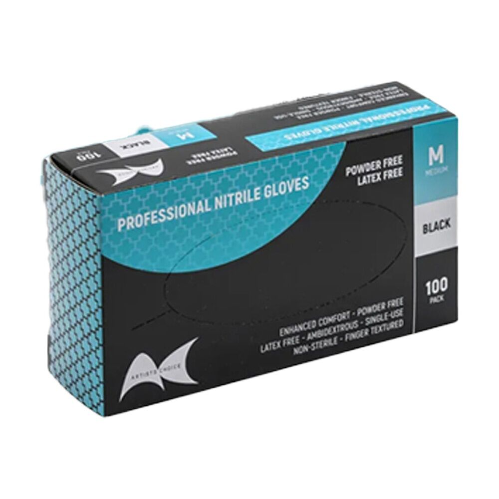 3x 100pc Artists Choice Nitrile Gloves Powder Latex Excluded Black Medium